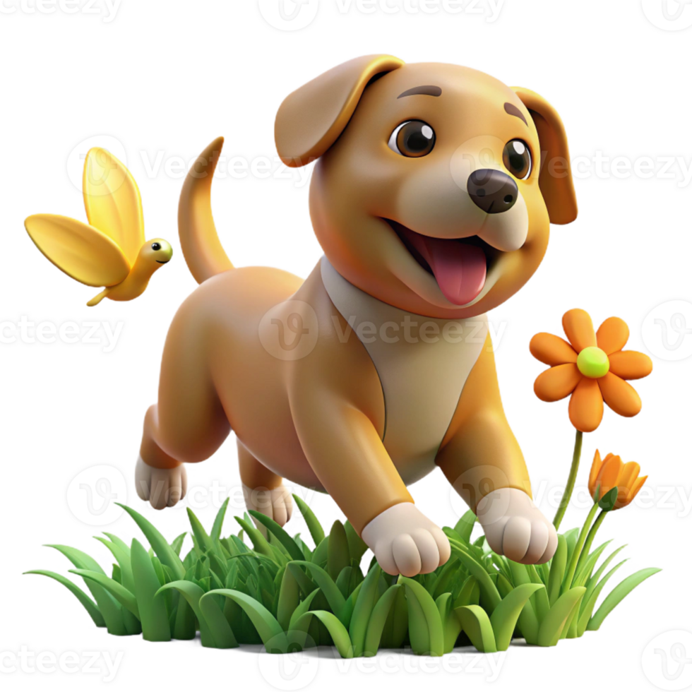 dramatic creative vibrant creative A Playful Puppy Chasing a Butterfly in a genuine 4K png