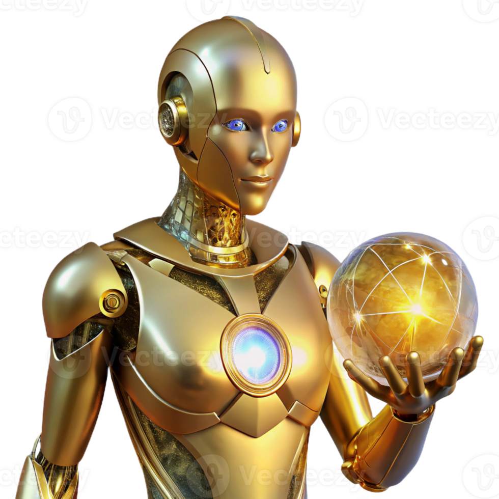 impressive creative dramatic vintage A Humanoid Robot with Intricate Golden premium premium png