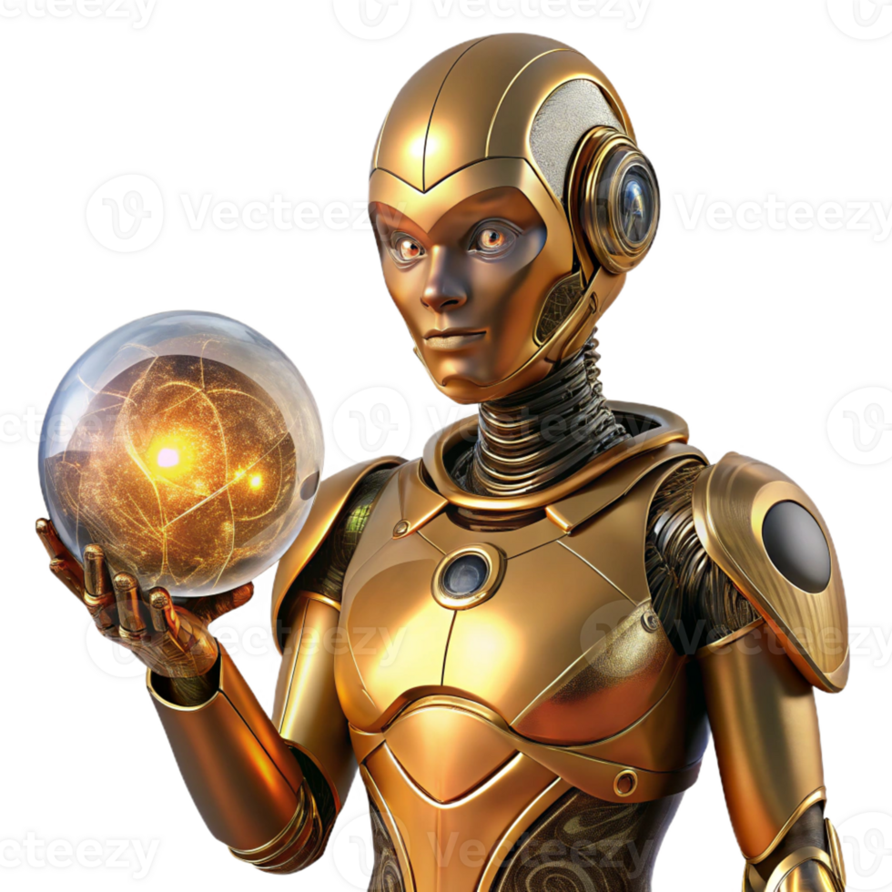 impressive artistic elegant abstract A Humanoid Robot with Intricate Golden detailed high quality png