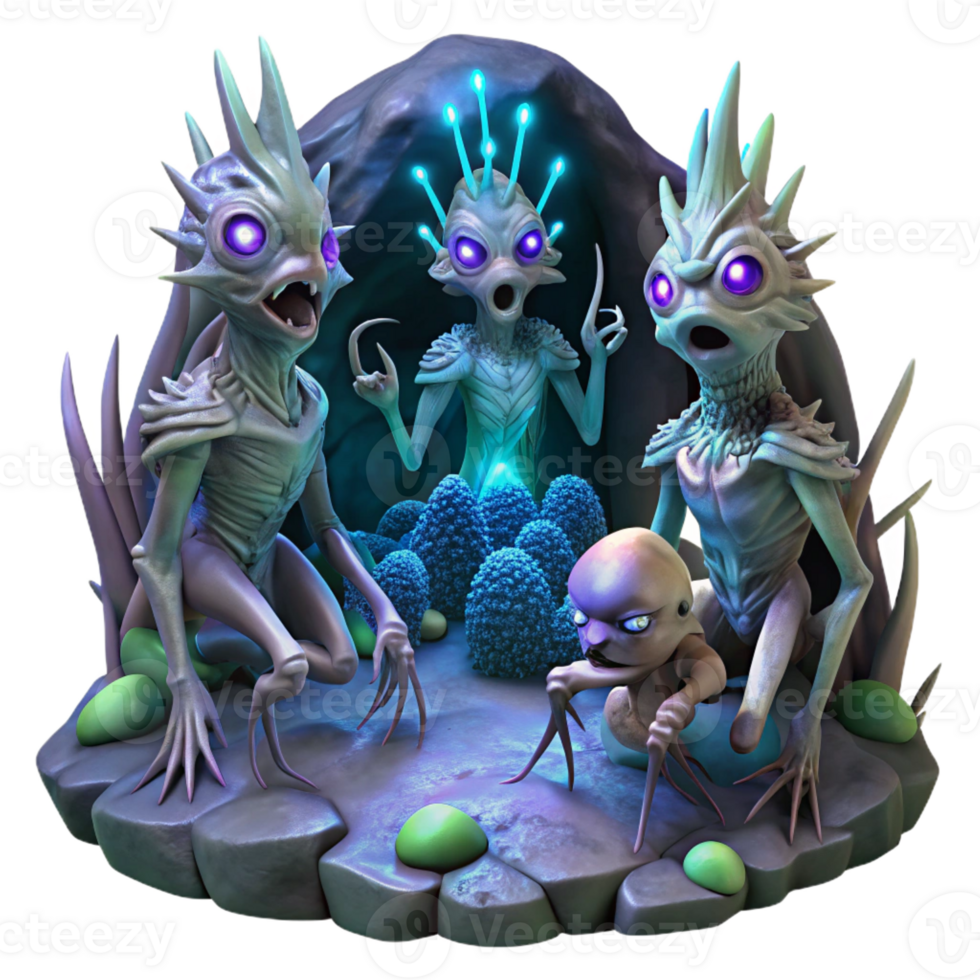 beautiful abstract elegant creative A Group of Alien Creatures with high resolution 4K png
