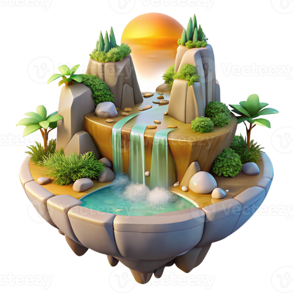 wonderful contemporary extraordinary rustic A Serene Floating Island with Cascading 4K 4K png