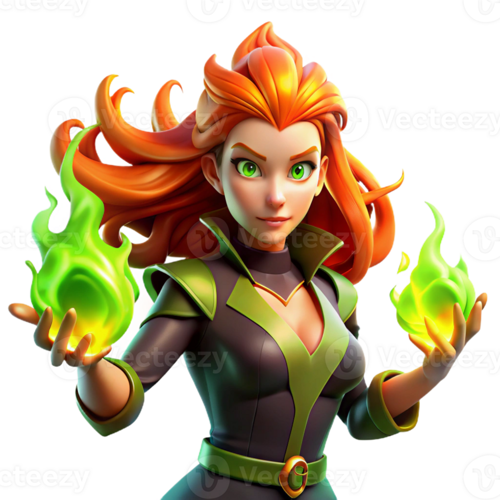 serene abstract vibrant minimalist A Powerful Sorceress with Fiery Red Hair exclusive premium png