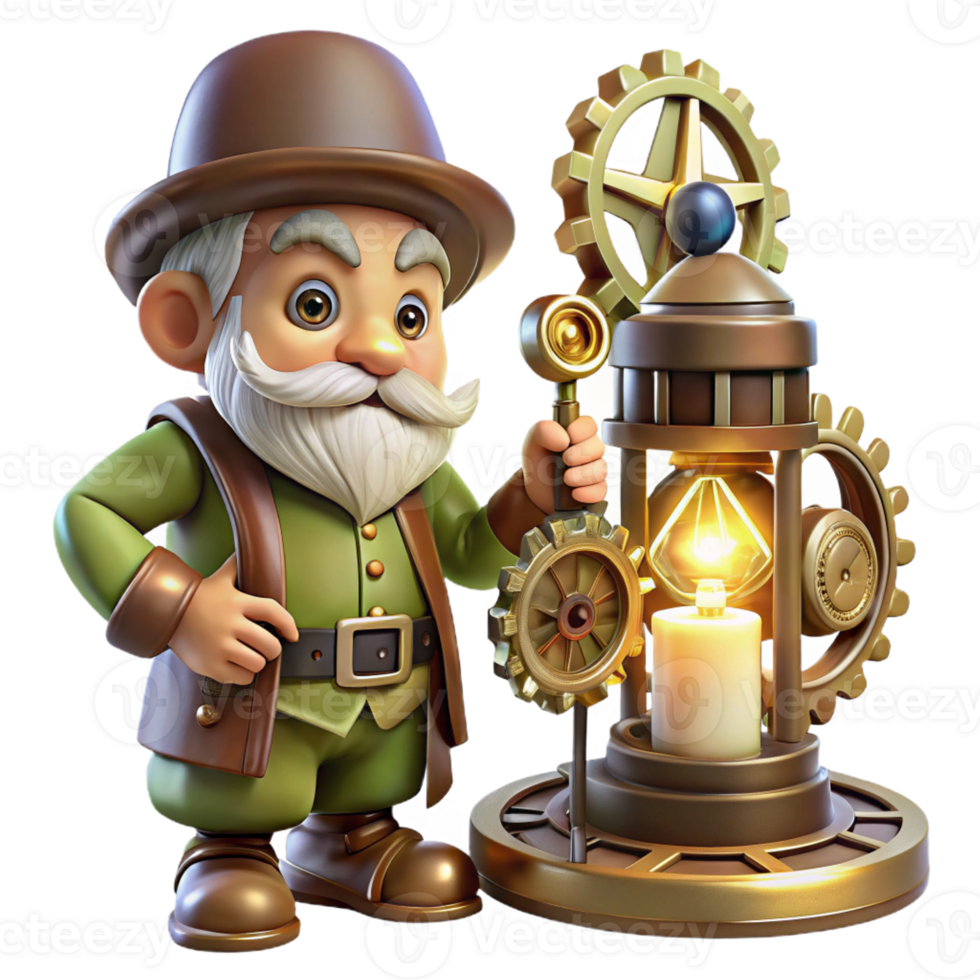 stunning rustic impressive classic A Curious Gnome Tinkering with a Complex detailed 4K png