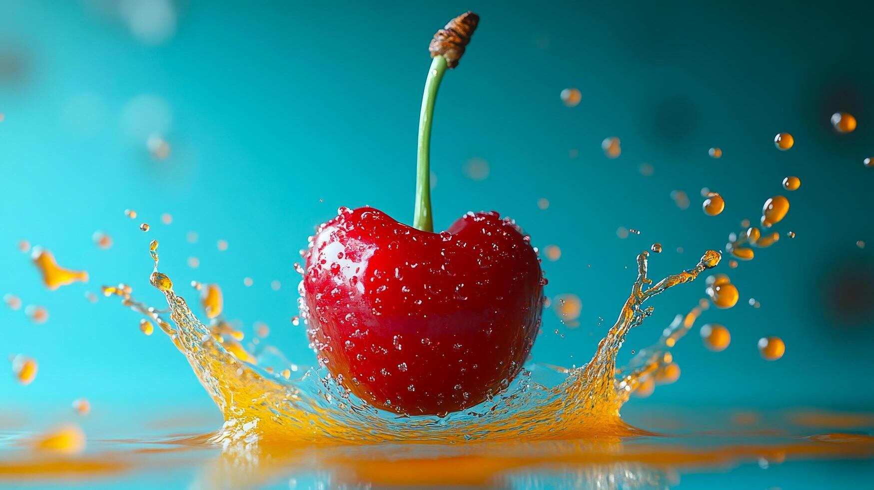 A lone cherry tree falls into the water, water splashing around, a bright background photo