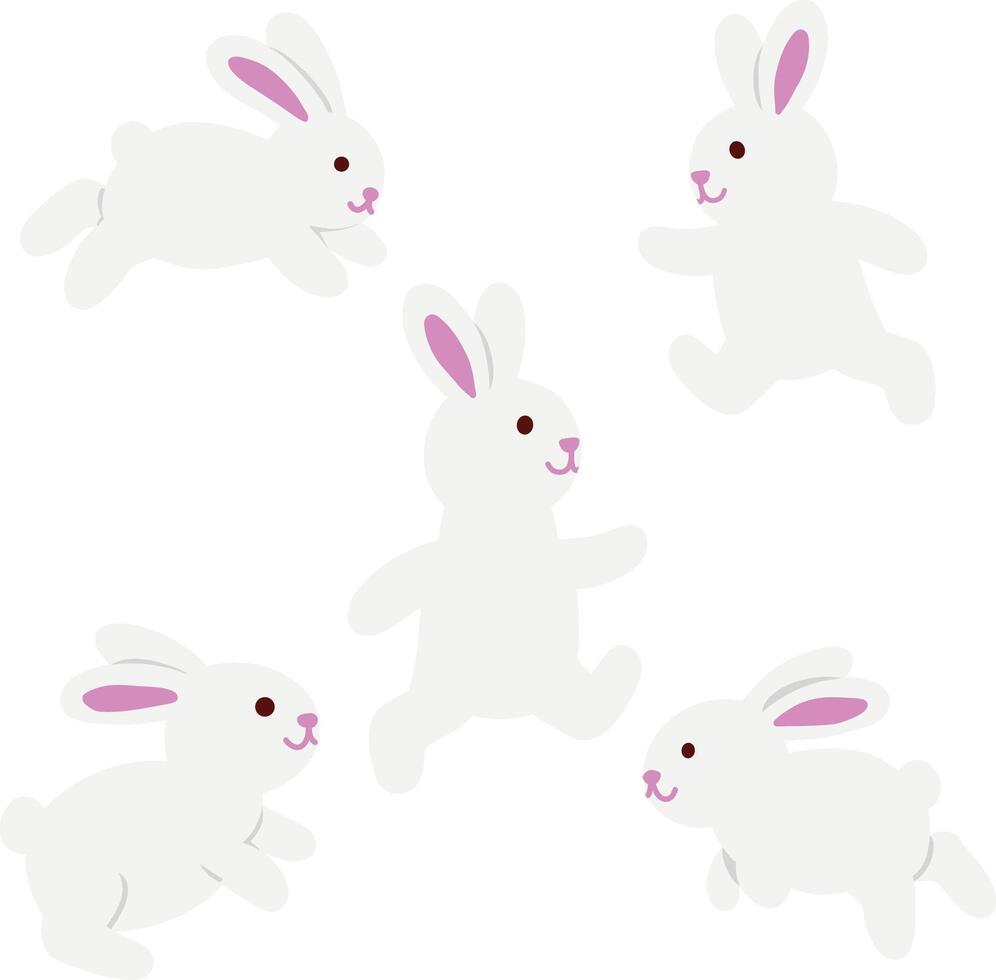 set of cute white rabbits for easter illustration vector