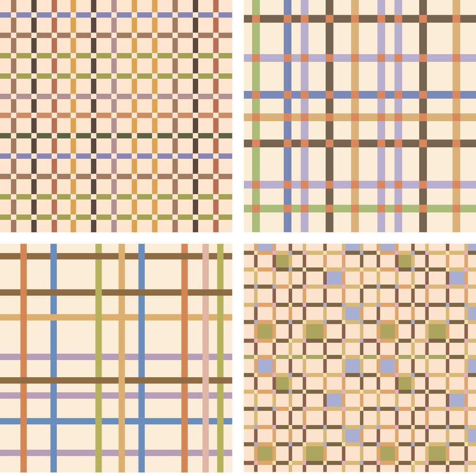 Vintage Style Checkered Plaid Patterns in Beige and Earth Tones vector