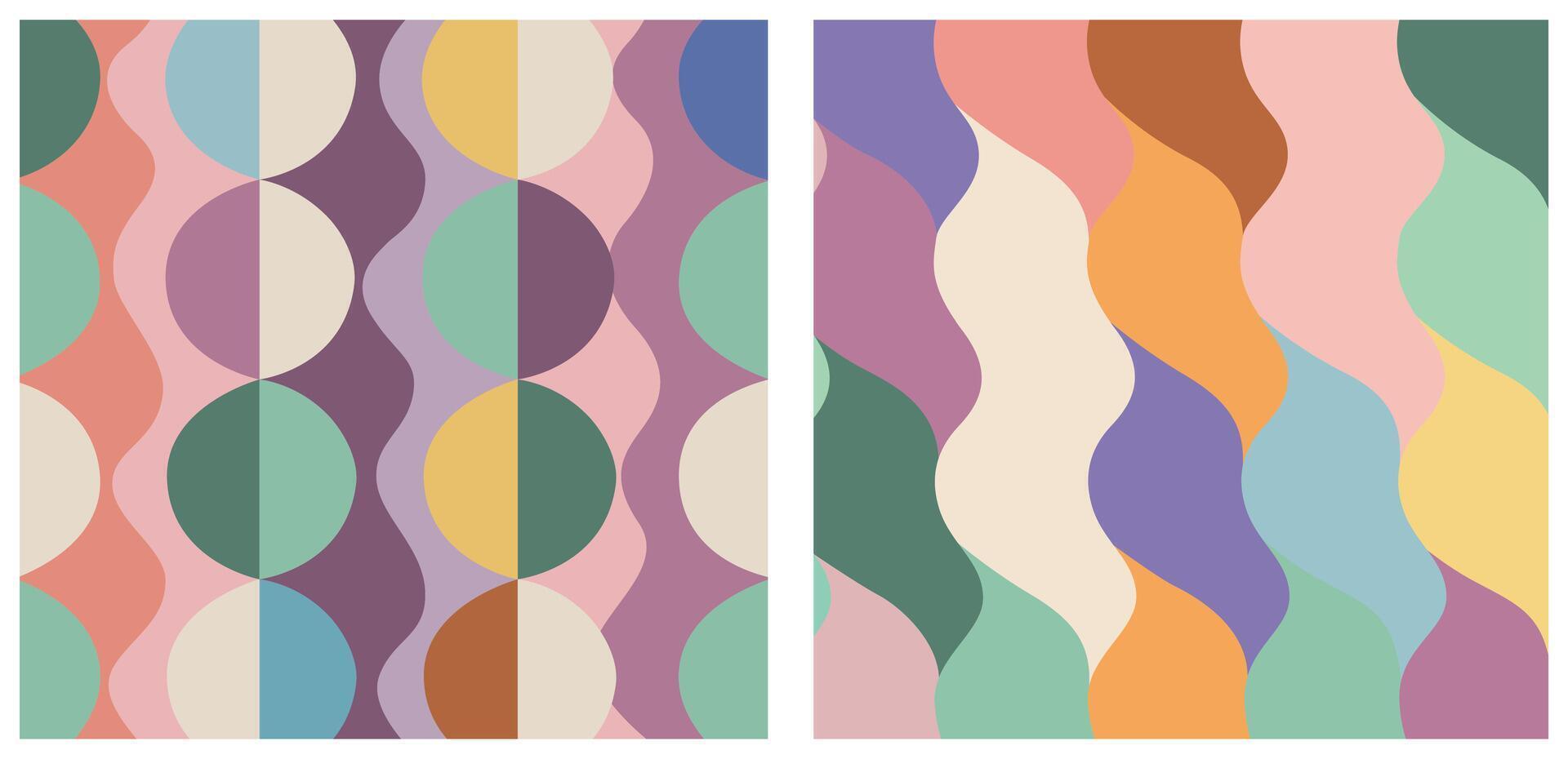 Retro Geometric Wavy Shapes in Pastel Colors with Seamless Layout vector