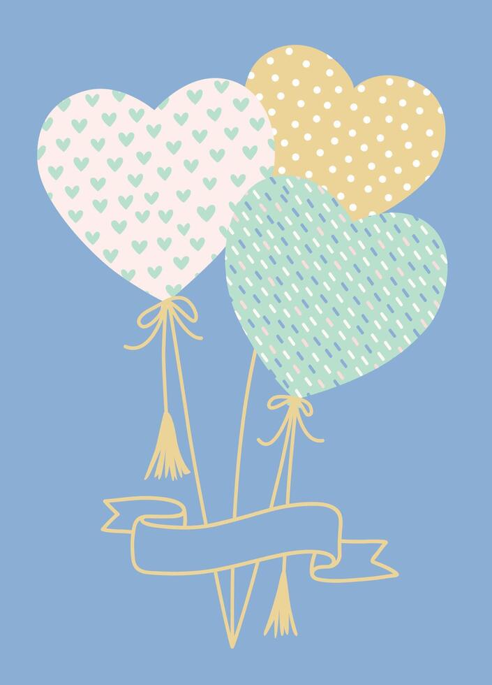 Heart Shaped Balloons with Pastel Dots on Blue Background vector
