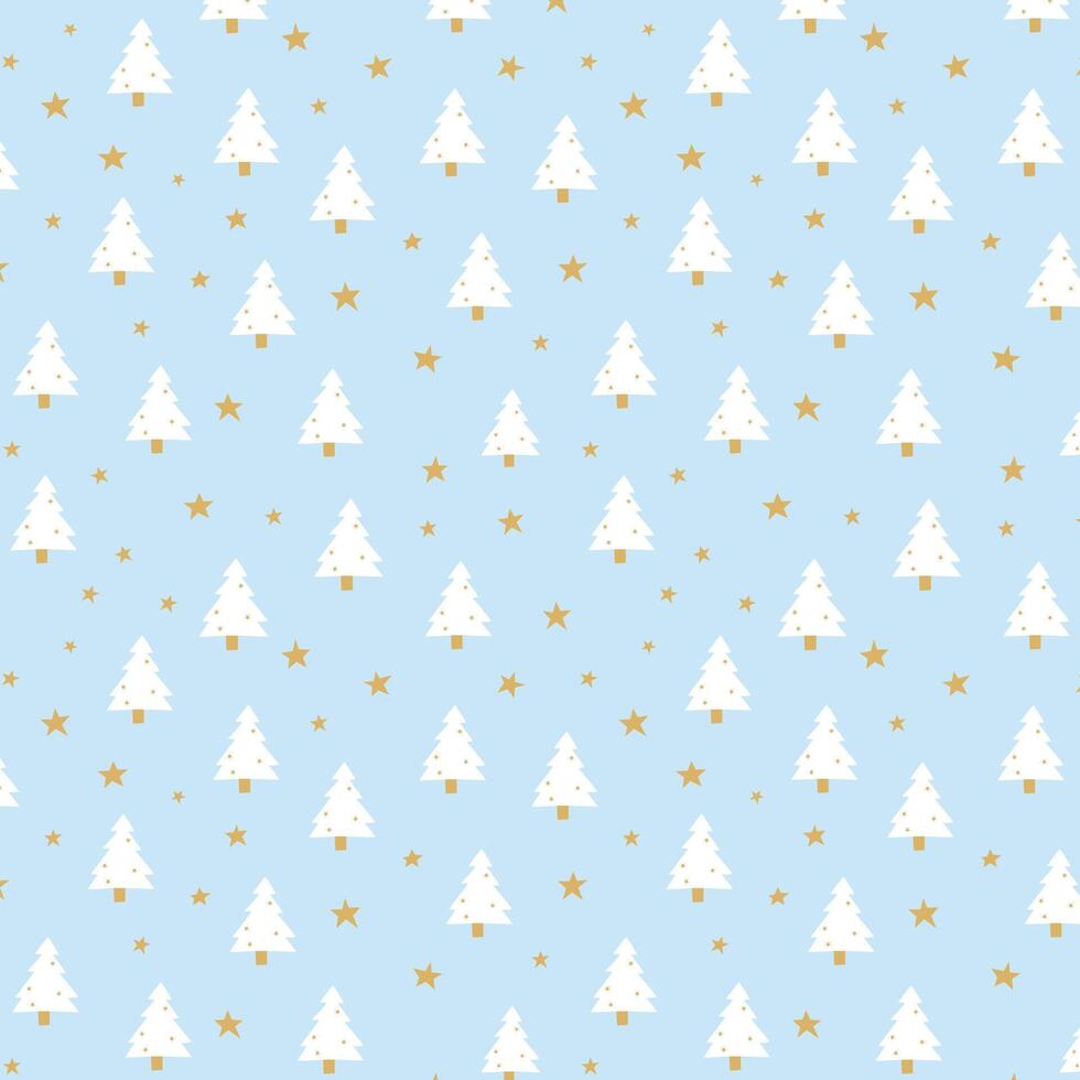 Christmas Tree and Gold Star Pattern on Blue Background vector