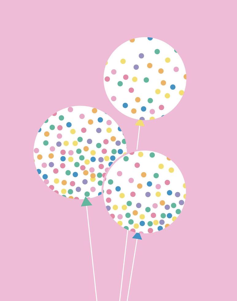 Three Confetti Balloons on Pink Background in Flat Minimal Style vector