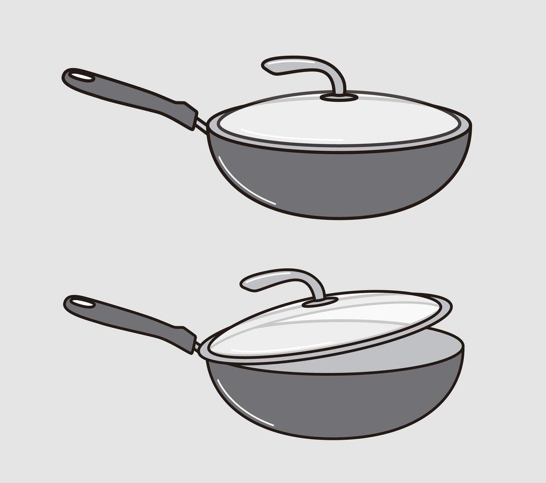 Illustration of Frying Pans with Lids in Grey and White vector