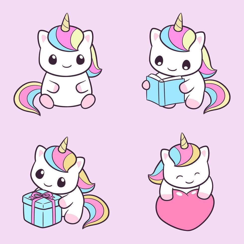 Cute unicorn illustration set vector