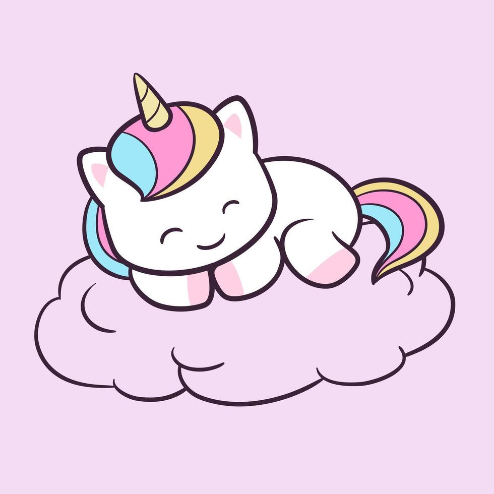 Cute unicorn sleeping on cloud illustration vector