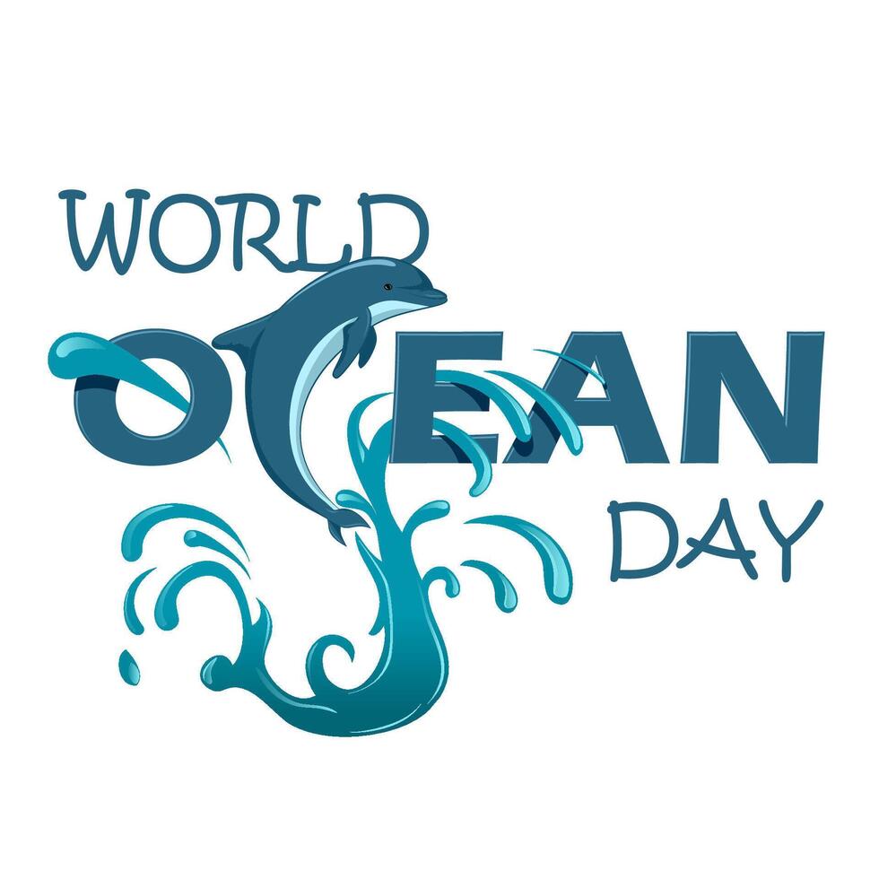 World Oceans Day June 8 with dolphin vector