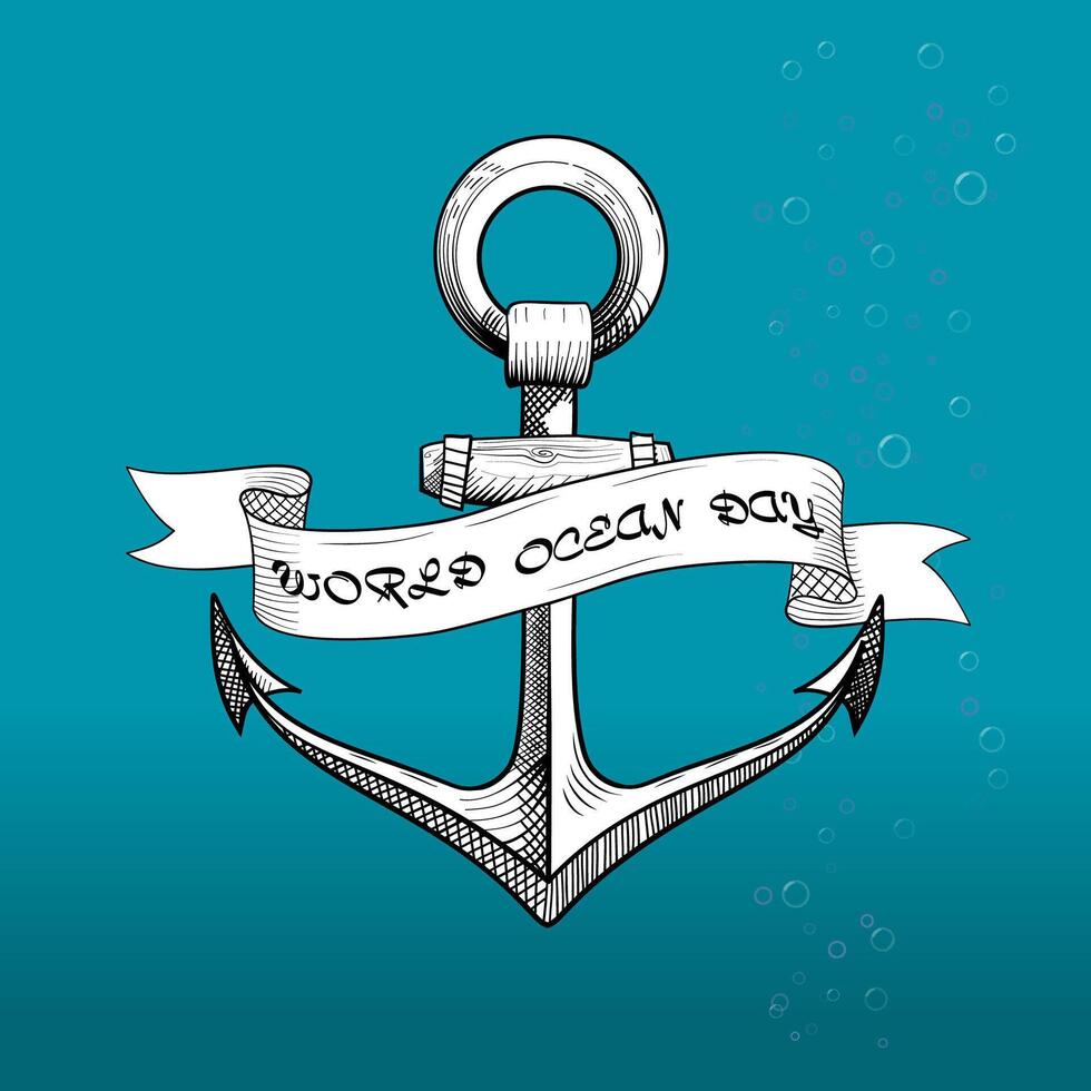 ill for Ocean day with anchor vector