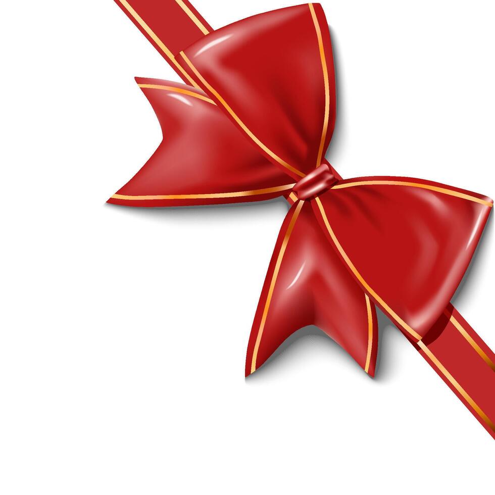 Shiny red satin ribbon on white back vector