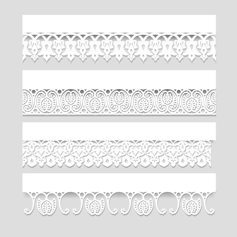 Set of lace borders with shadows set 3 vector