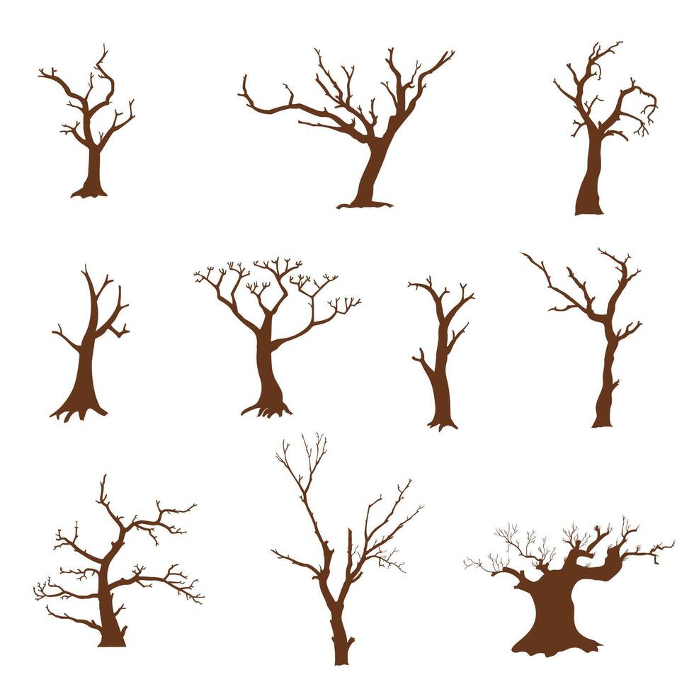 Set of Silhouettes of Trees 2 vector