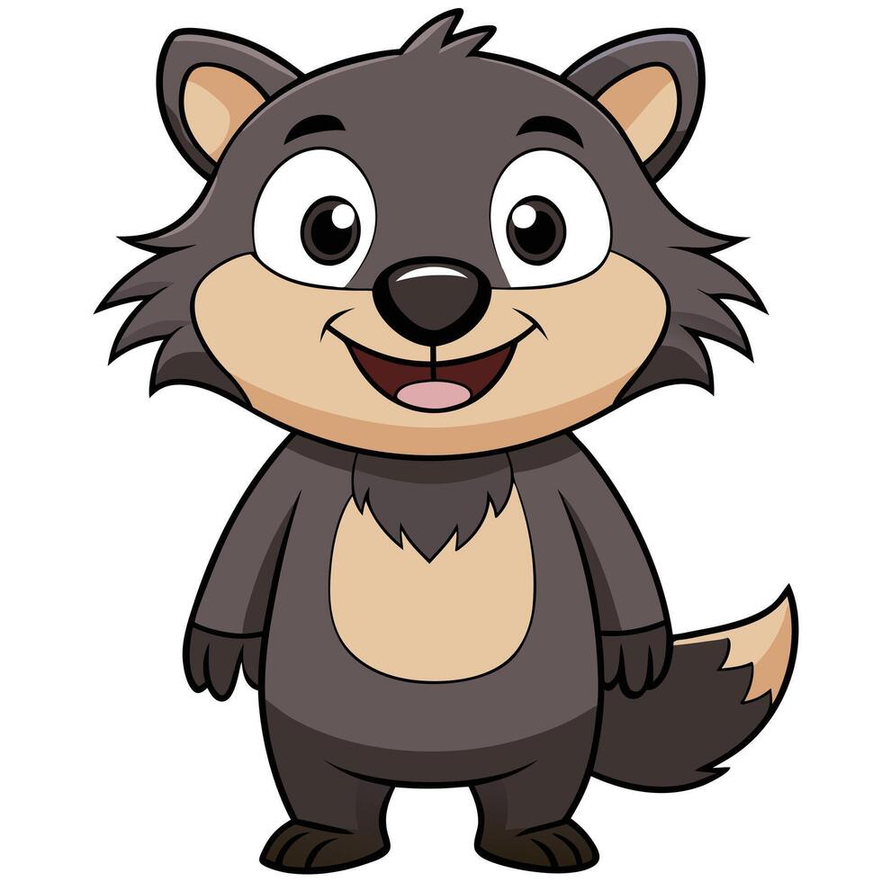 Cute cartoon wolf character standing smiling isolated on white background illustration vector