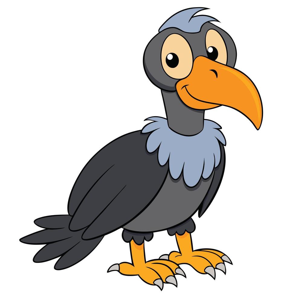 Friendly cartoon vulture illustration standing posing with a smile and cartoon eyes vector