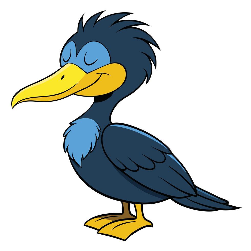 Calm blue cartoon bird with yellow beak and feet standing relaxed vector