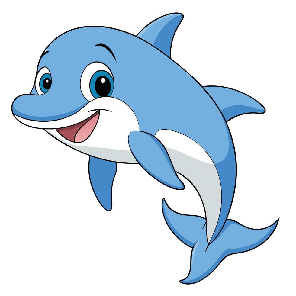 Happy blue cartoon dolphin smiling illustration for children vector