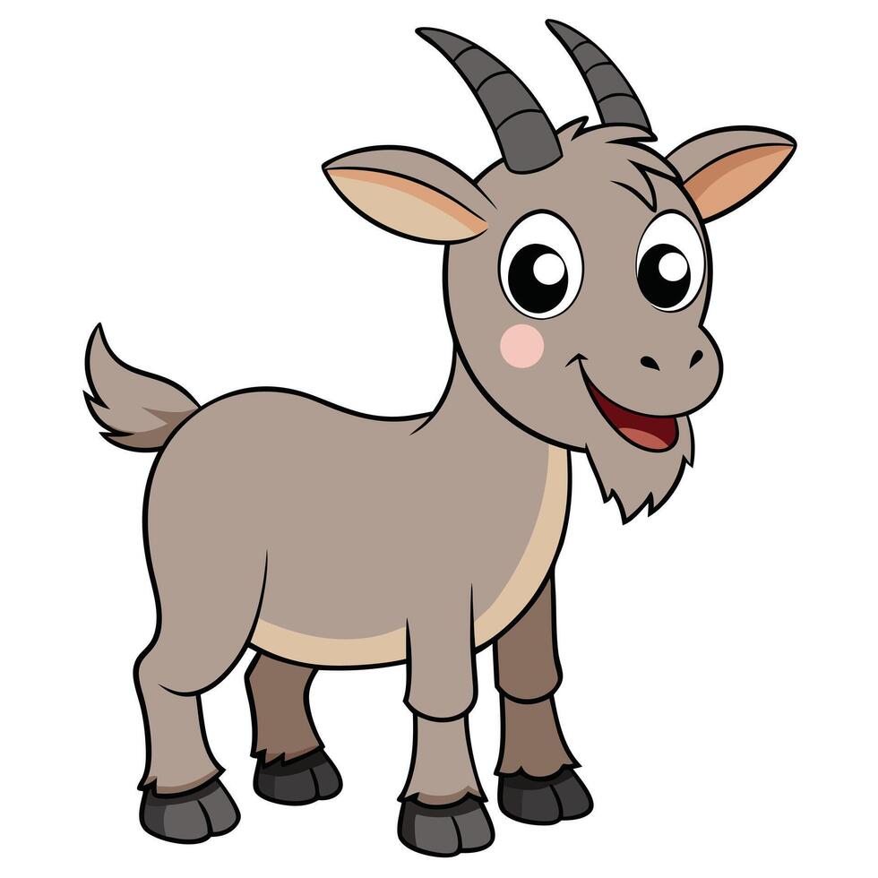 Cute cartoon goat standing isolated on white background illustration vector