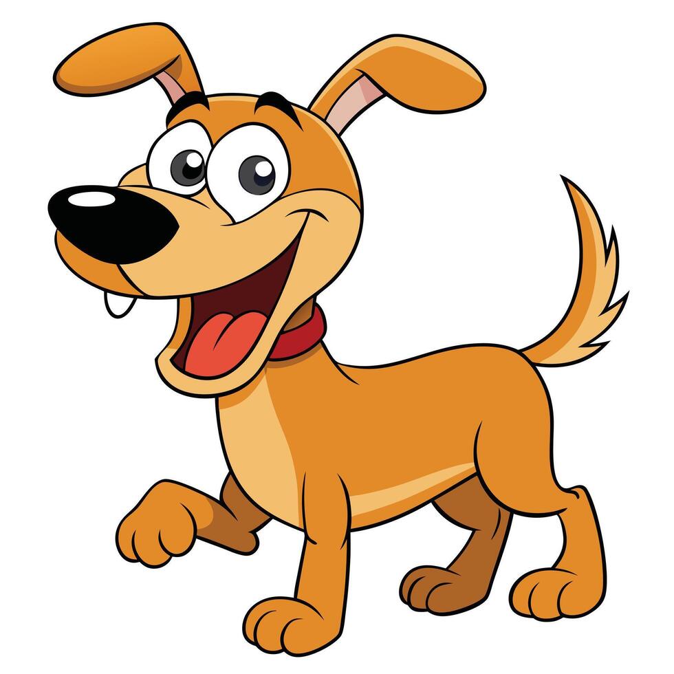 Happy cartoon dog standing and smiling with open mouth and collar vector