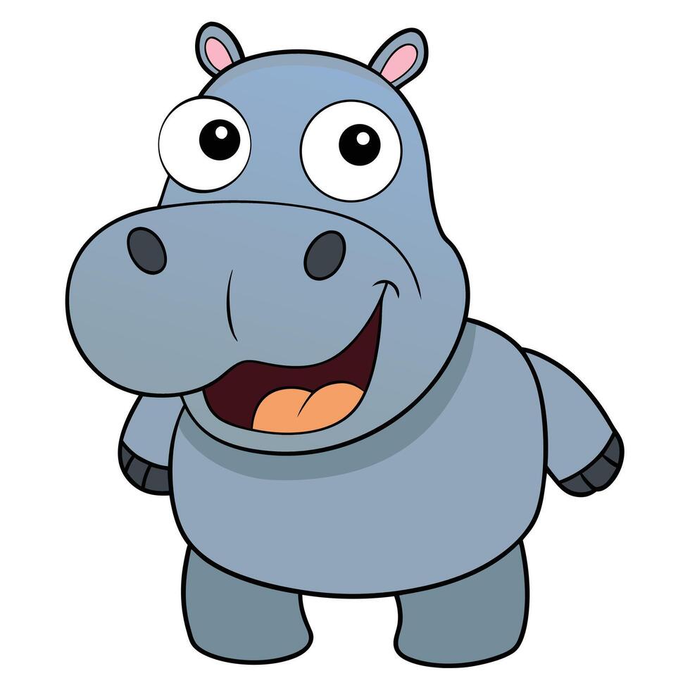 Cute smiling hippo cartoon illustration for childrens design projects vector