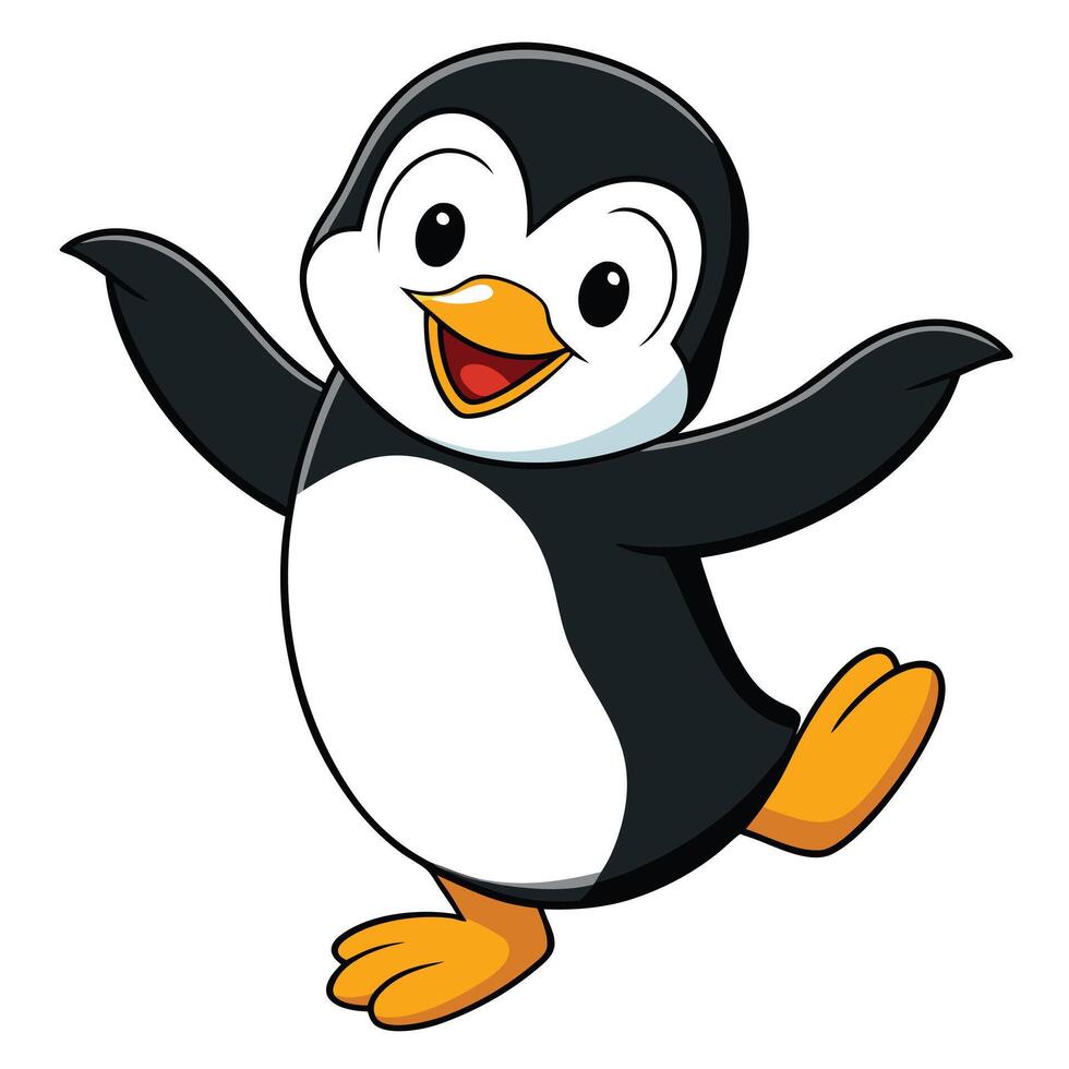 Happy cartoon penguin waving its wings joyfully isolated on white background vector