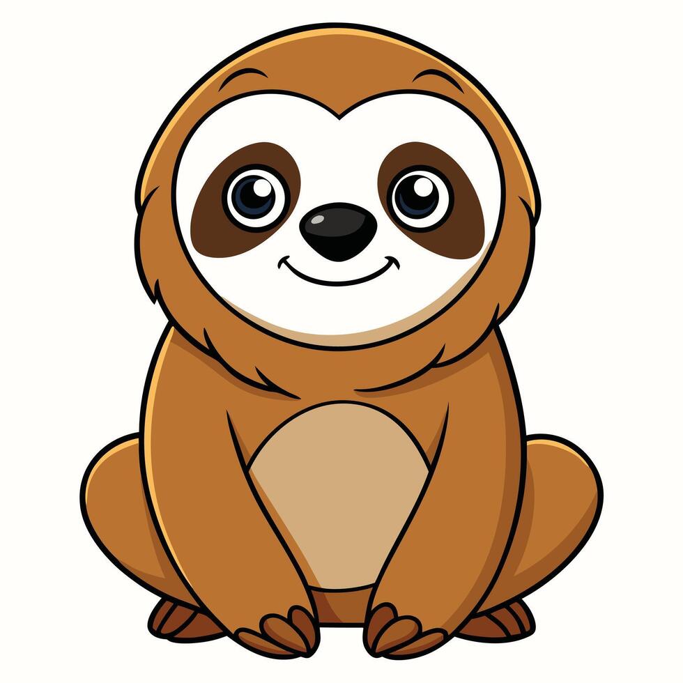 Cute cartoon sloth sitting upright with a gentle smile and big eyes vector