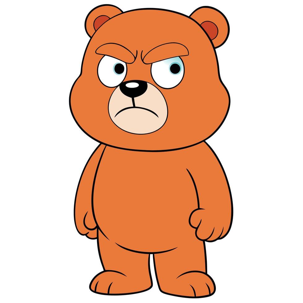 Cartoon brown bear with an angry expression standing on white background vector