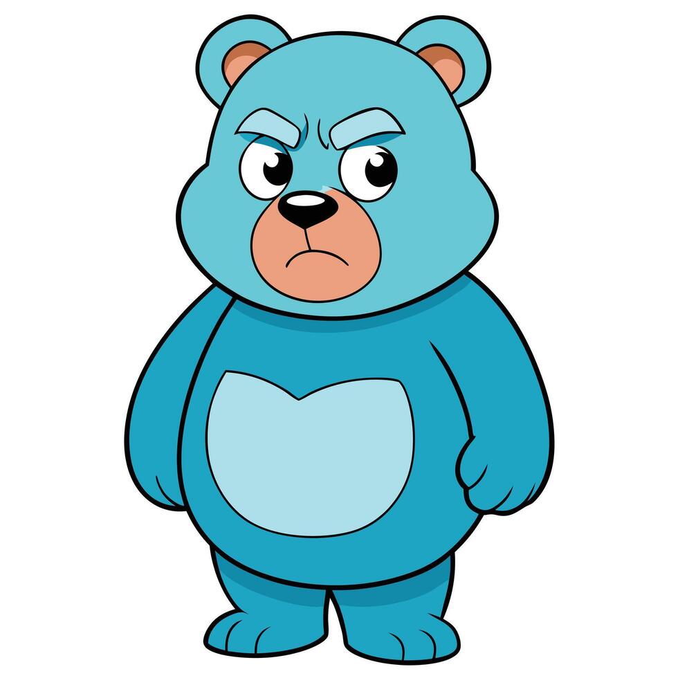 Cartoon angry blue bear illustration for childrens books or graphic design projects vector
