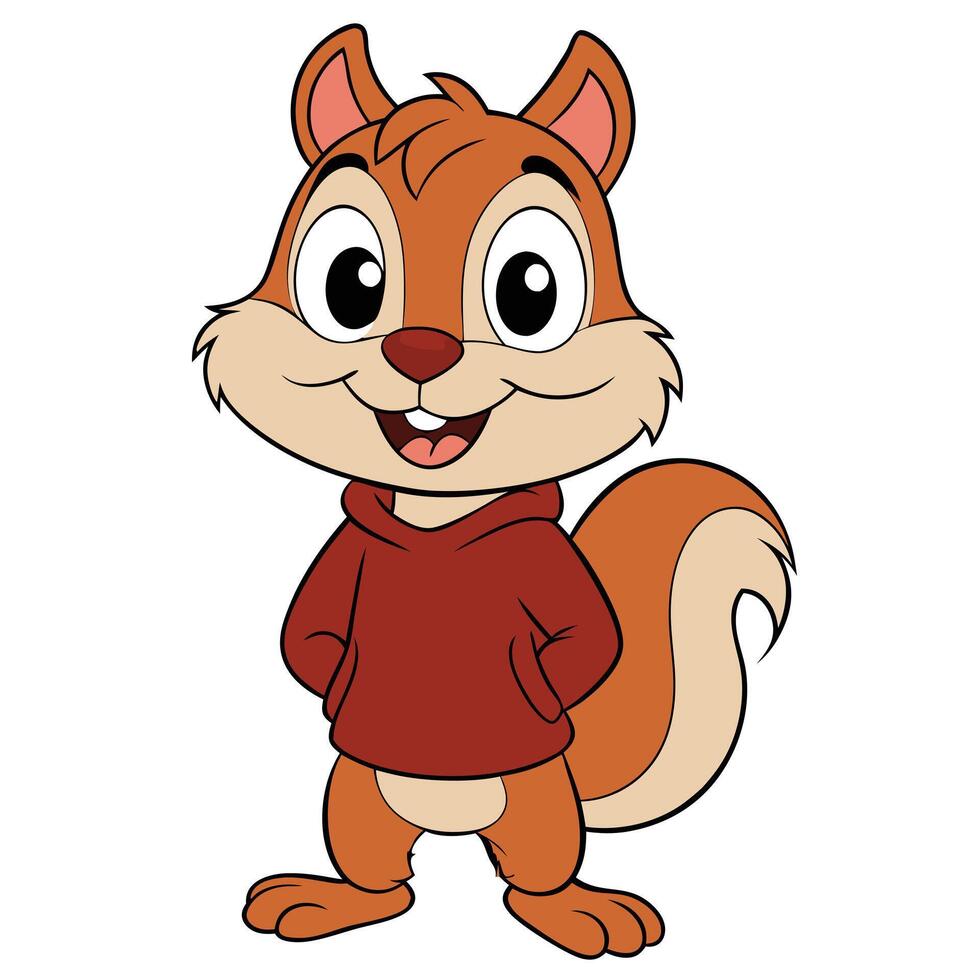 Cheerful cartoon squirrel with hoodie posing adorable character illustration for kids vector