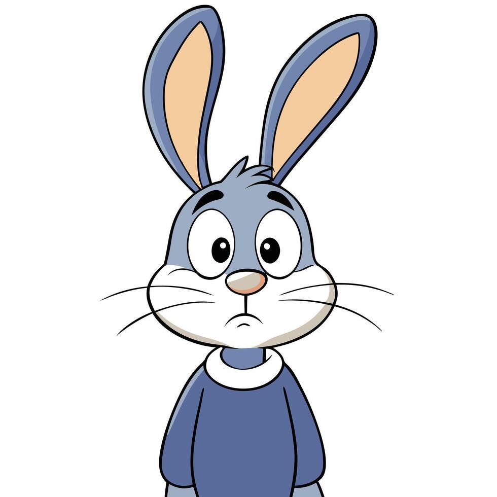 Cartoon bunny character illustration with sad expression standing isolated on white vector