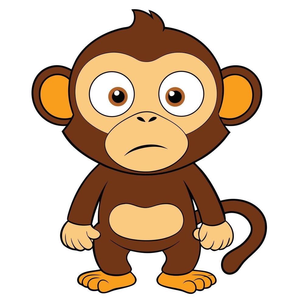 Cartoon monkey character illustration standing with a concerned expression simple art vector