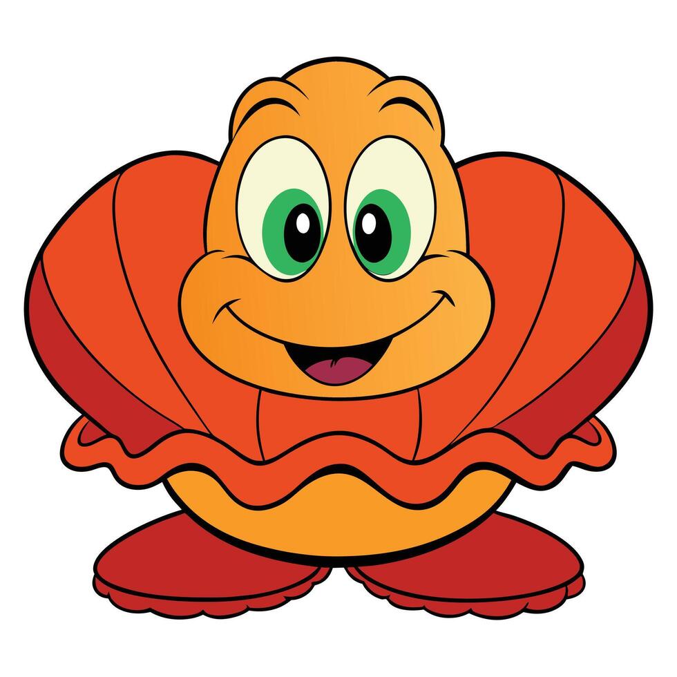 Cartoon clam character cheerful sea creature ocean mollusk icon illustration vector