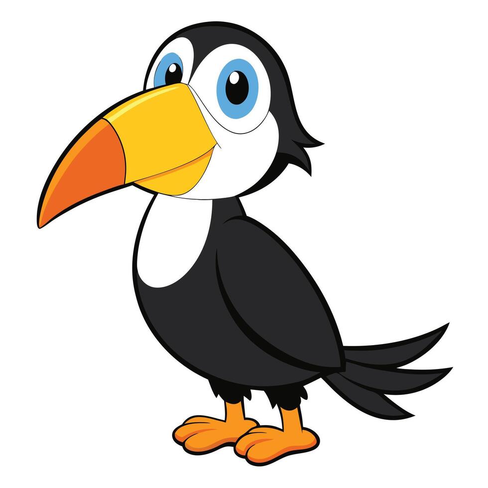 Cute cartoon toucan with colorful beak and blue eyes illustration vector