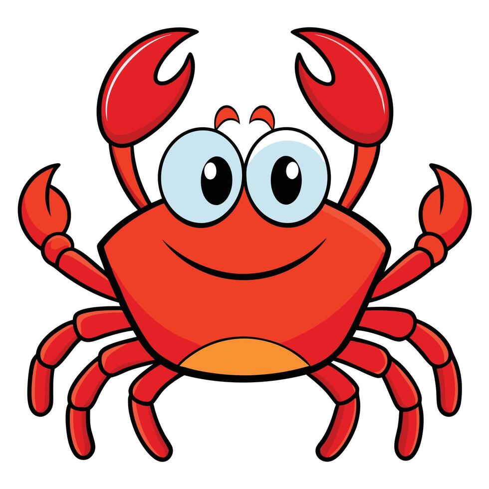 Cute cartoon crab illustration with big eyes and happy expression vector