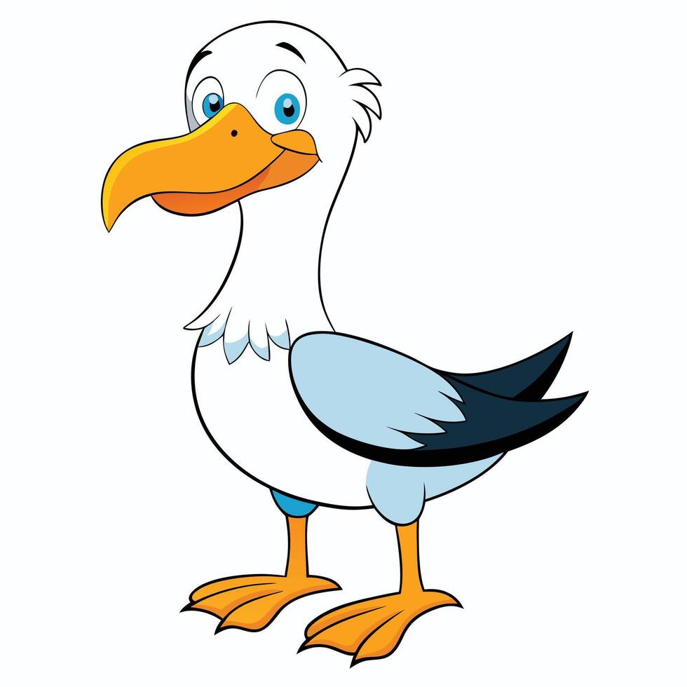 Cheerful seagull cartoon character standing calmly with a cute happy expression vector
