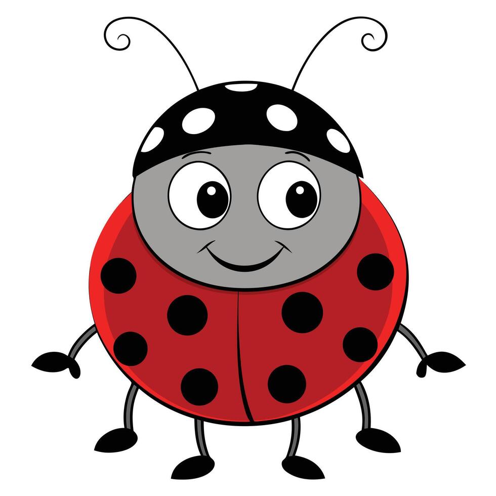Cute cartoon ladybug with big eyes and black spots illustration vector