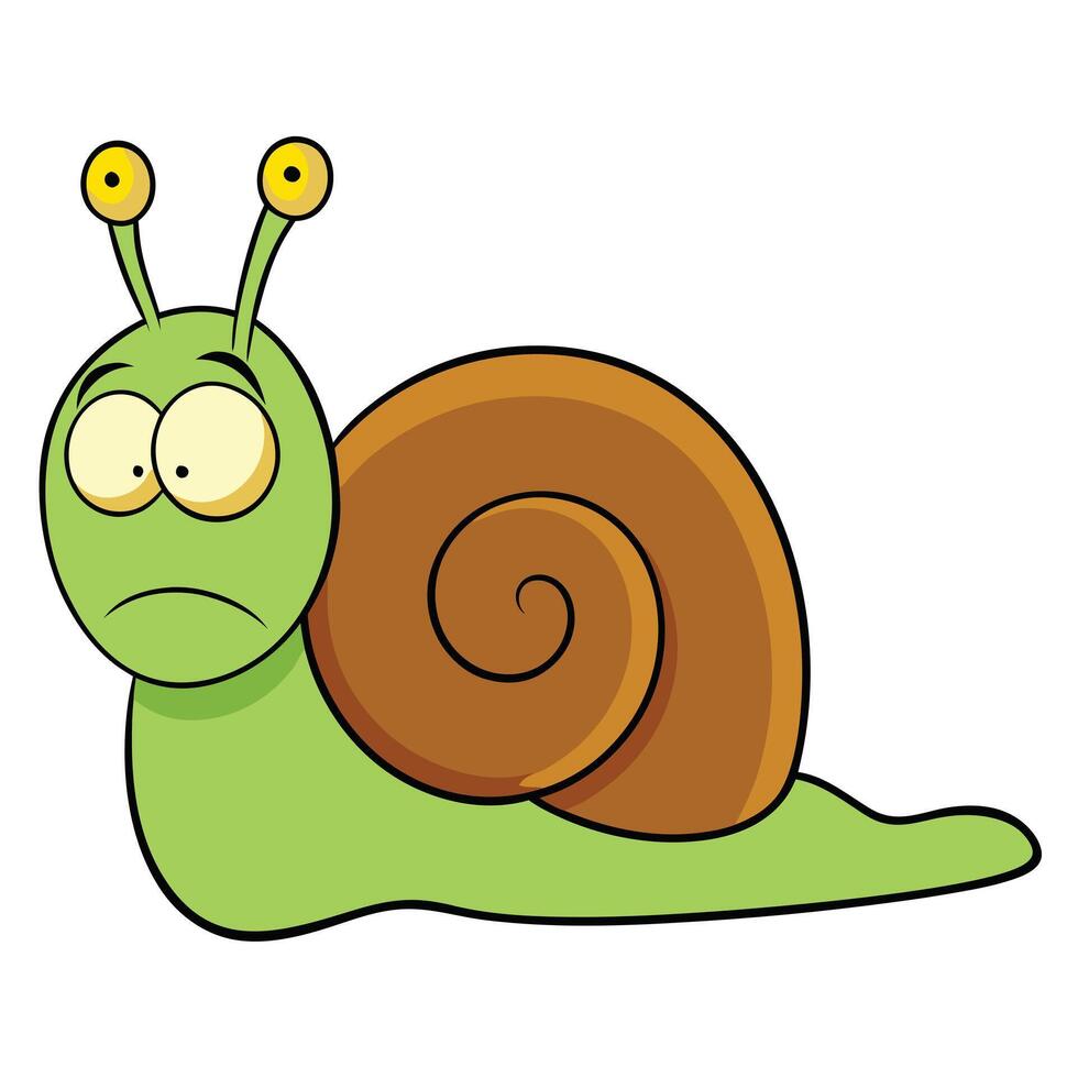 Cartoon snail with a sad expression isolated on a white background illustration vector