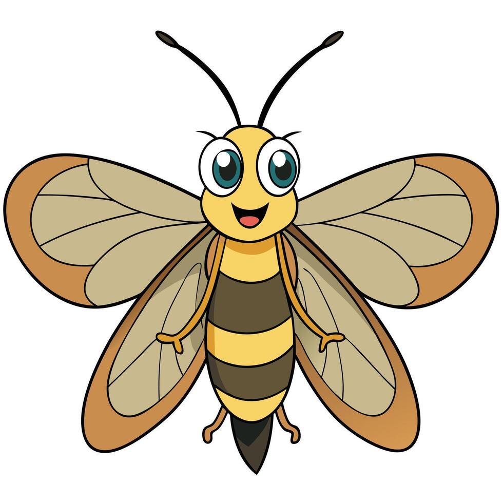 Cute cartoon bee character with friendly expression and large wings illustration vector