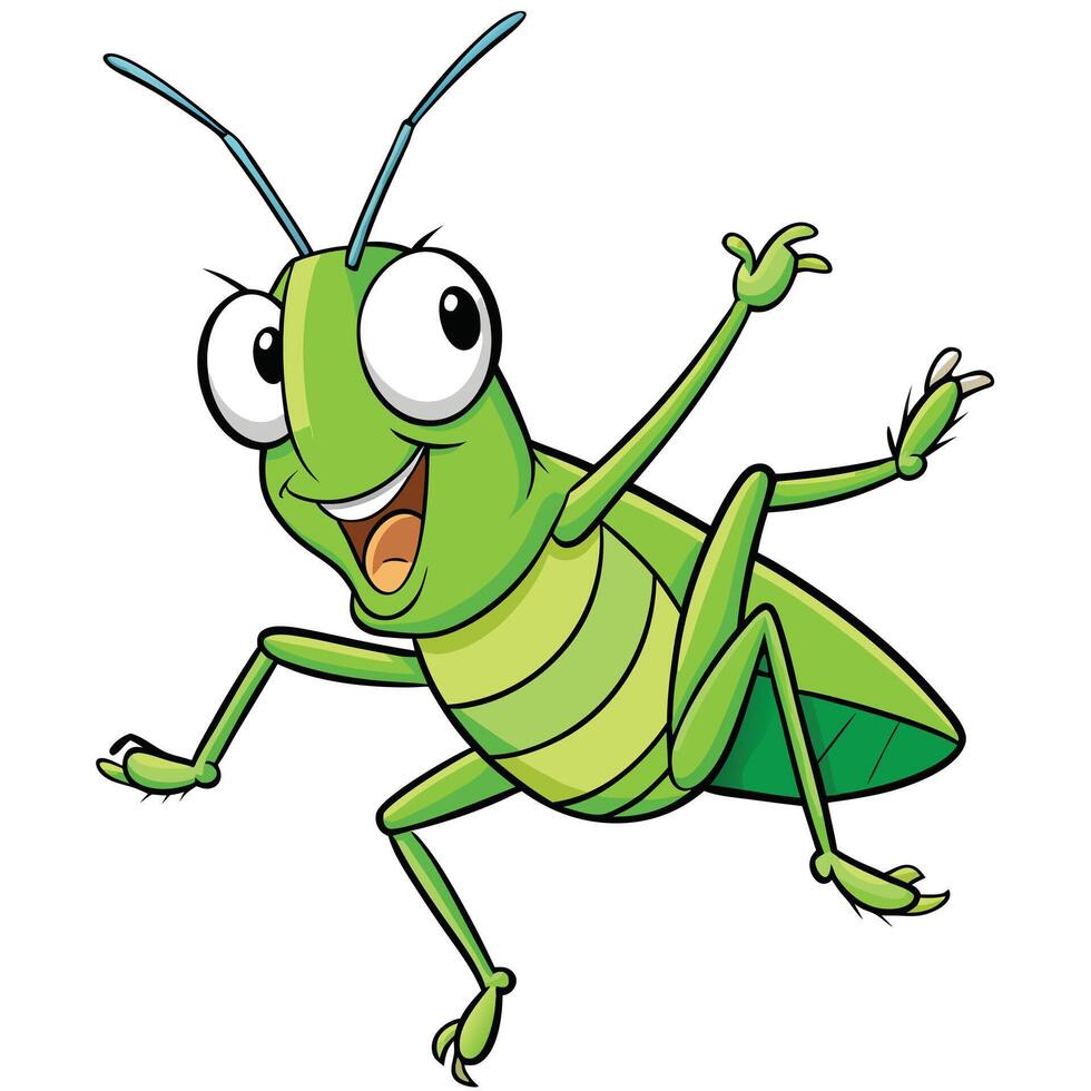 Cheerful cartoon grasshopper illustration joyful green insect mascot character design vector