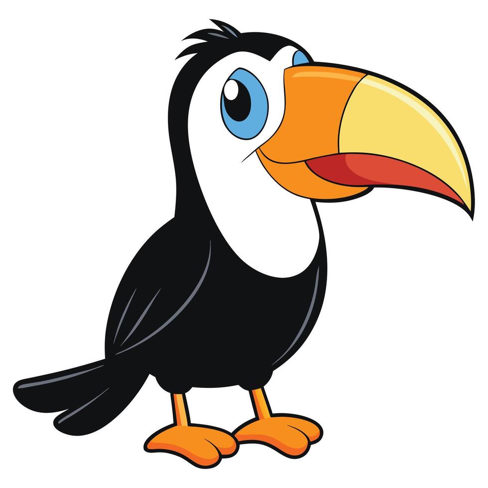 Cartoon toucan illustration with vibrant colors standing on a white background vector