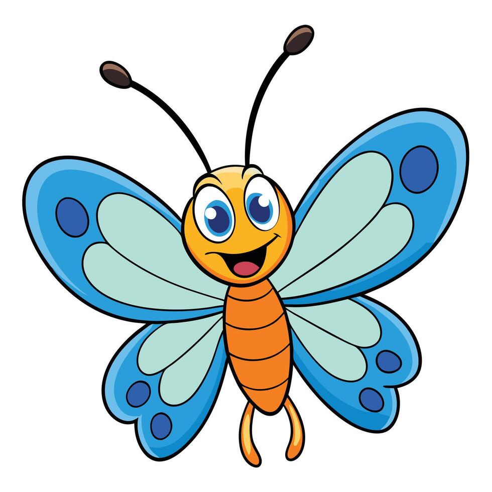 Cute cartoon butterfly illustration isolated on white background joyful expression vector