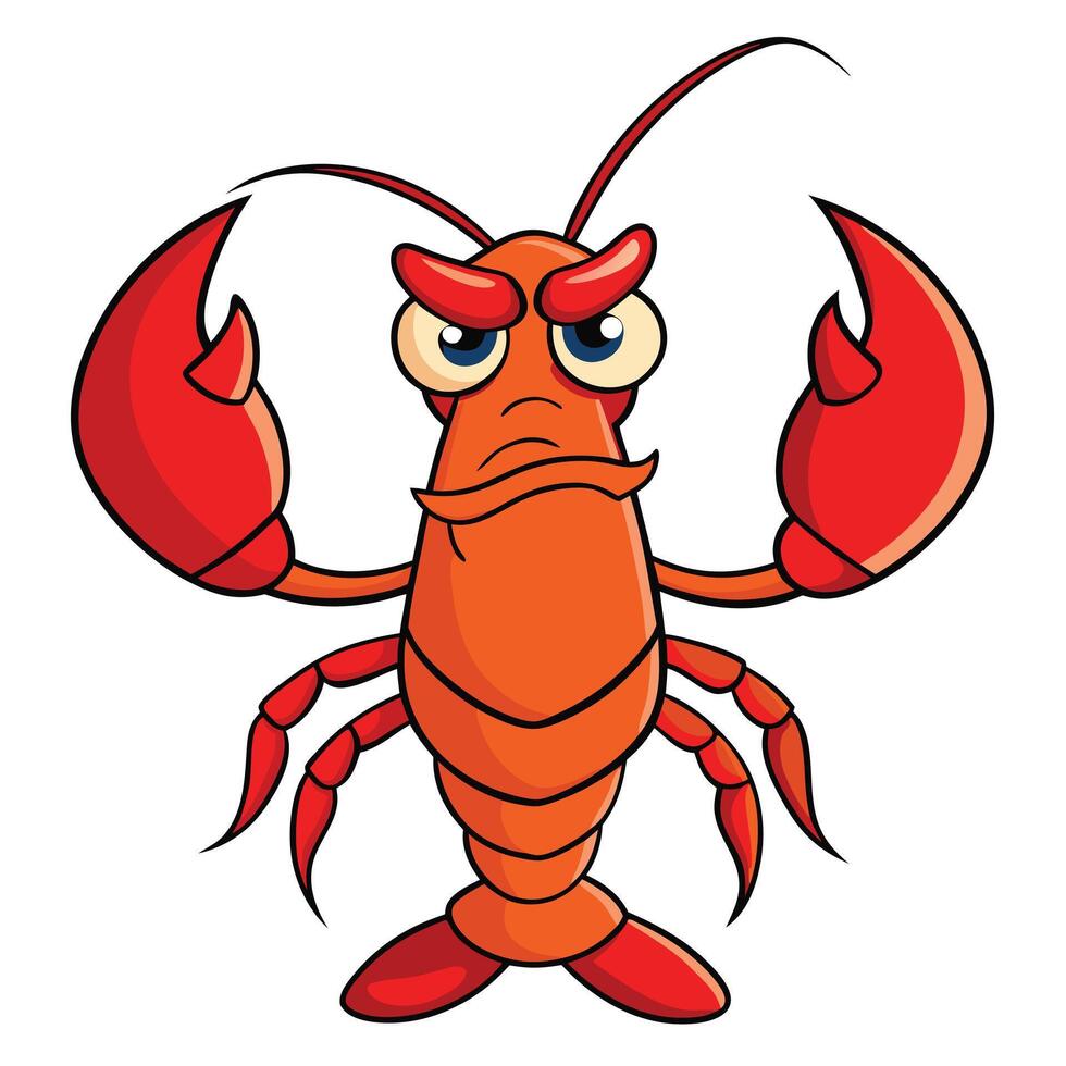 Angry cartoon lobster illustration with big claws and funny expression vector