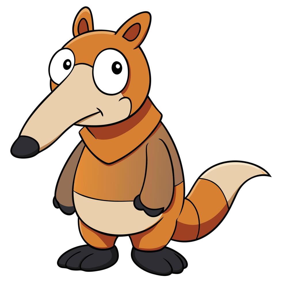 Cartoon anteater character illustration with funny expression standing isolated on white vector