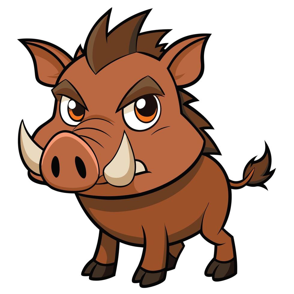 Angry cartoon boar illustration with strong outlines and sharp tusks vector
