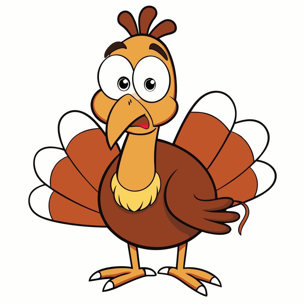 Scared cartoon turkey character standing isolated on white background for thanksgiving celebration vector